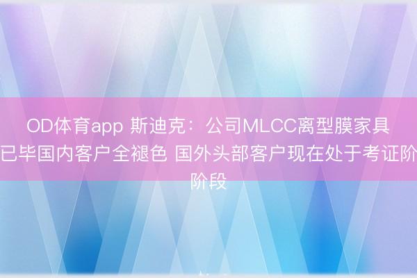 OD体育app 斯迪克：公司MLCC离型膜家具已已毕国内客户全褪色 国外头部客户现在处于考证阶段
